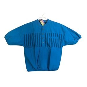 Vintage NWT Street Scenes Blue Striped Short Sleeve Button Up Shirt Men's Size M